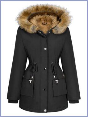 Water-Repellent Fleece-Lined Hooded Winter Parka Coat